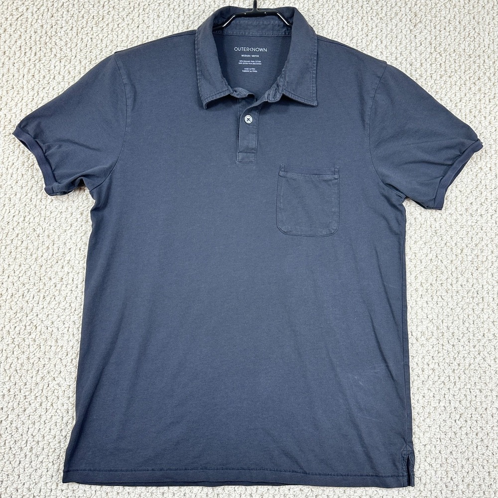 Outerknown Polo Shirt Mens M Faded Black Slim Fit Short Sleeve Organic Cotton